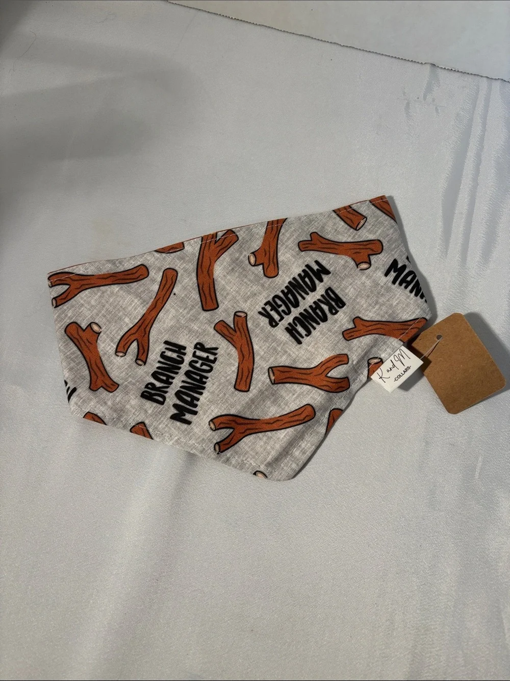 Branch Manager Gray Dog Bandana with Brown Branch Print
